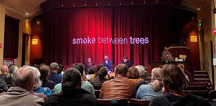 Auntie Elly Chatfield Gamillaroi woman, Director Michael Joy and Tiriel Mora in a Q and A after the screening of Smoke Between Trees